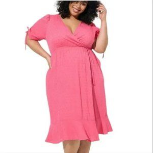 Torrid Midi Swiss Linen Surplice Faux Wrap Dress- NWT- 1X